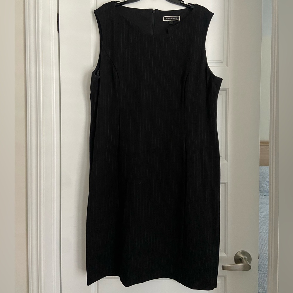 black pin stripe midi suit dress